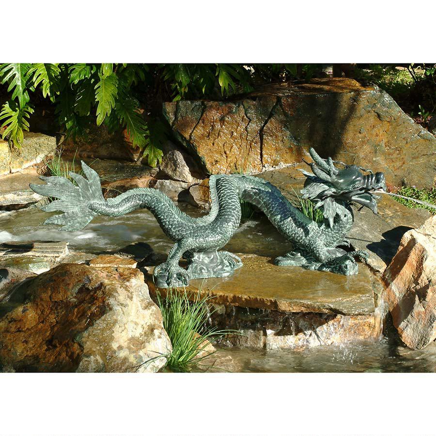 Spitting Asian Dragon Bronze Garden Statue