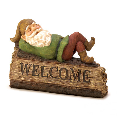 Snoozing Gnome Garden Welcome Sign